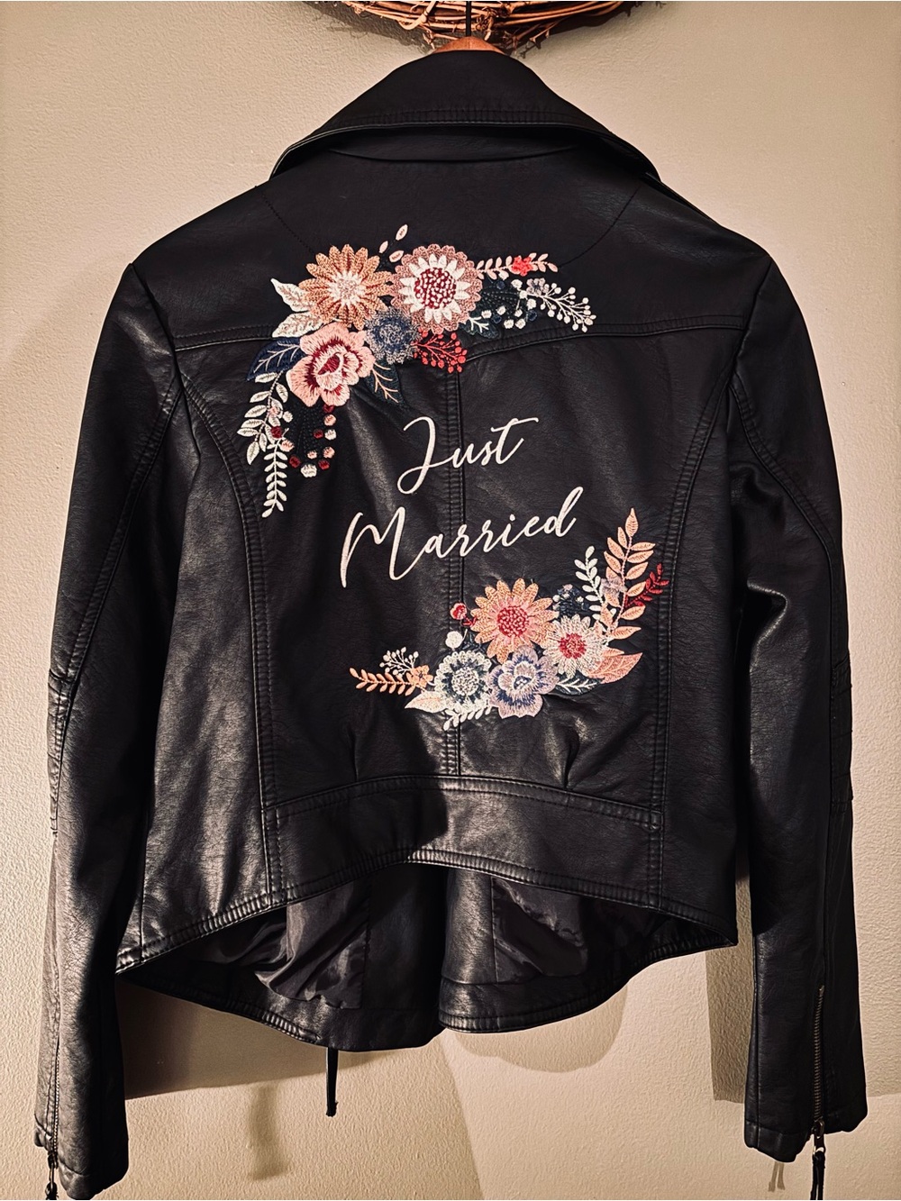 Just Married Floral Embroidered Vegan Leather Jacket from David’s Bridal - S